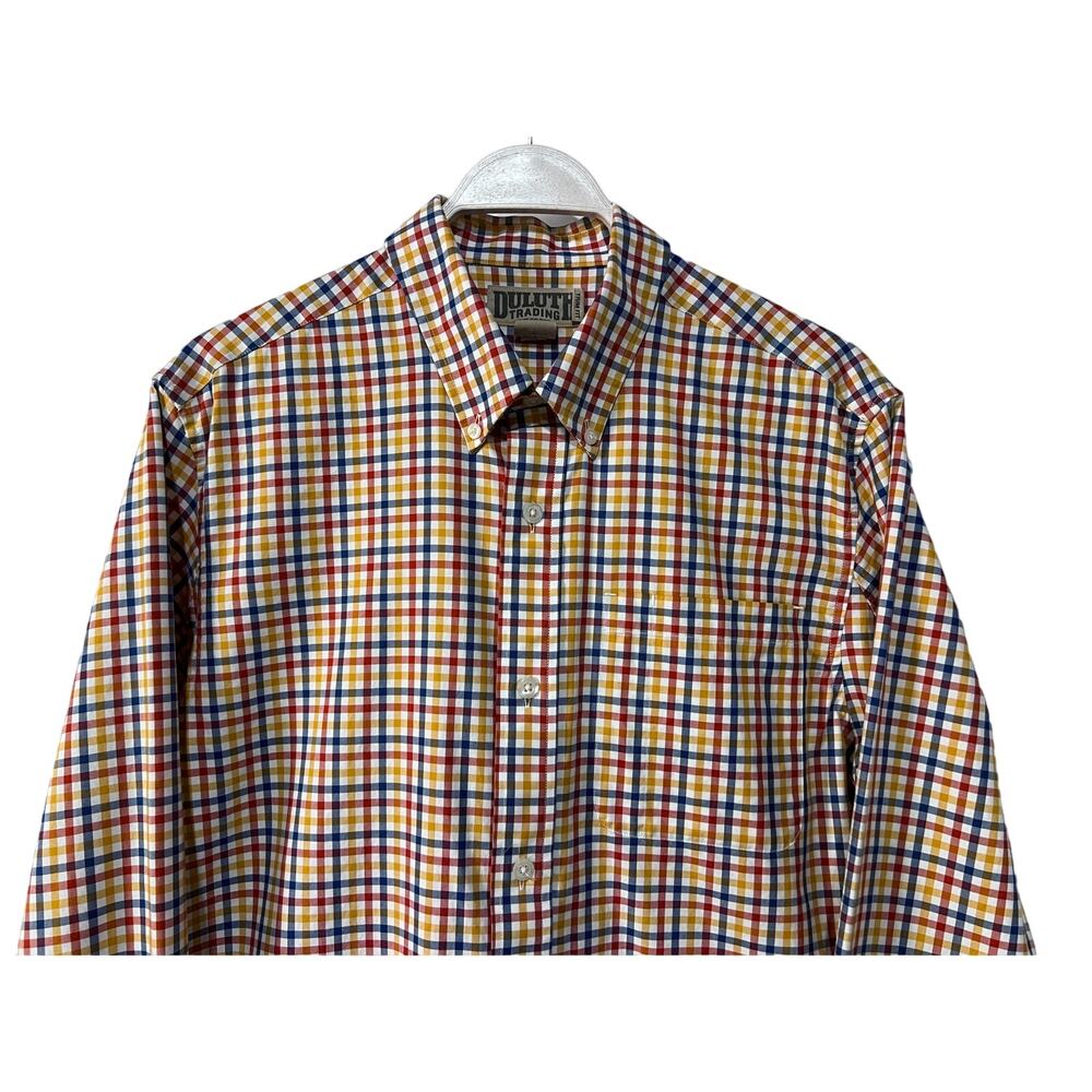 Duluth Trading Co Checkered Trim Fit Long Sleeve Oxford Work Shirt Mens Large - Picture 2 of 13